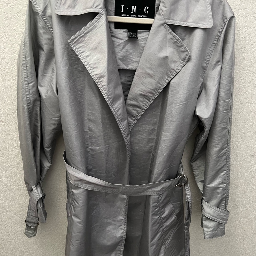 INC International Concepts Silver Belted Trench Coat Women’s Size S - Picture 3 of 6